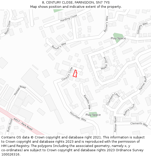 8, CENTURY CLOSE, FARINGDON, SN7 7YS: Location map and indicative extent of plot