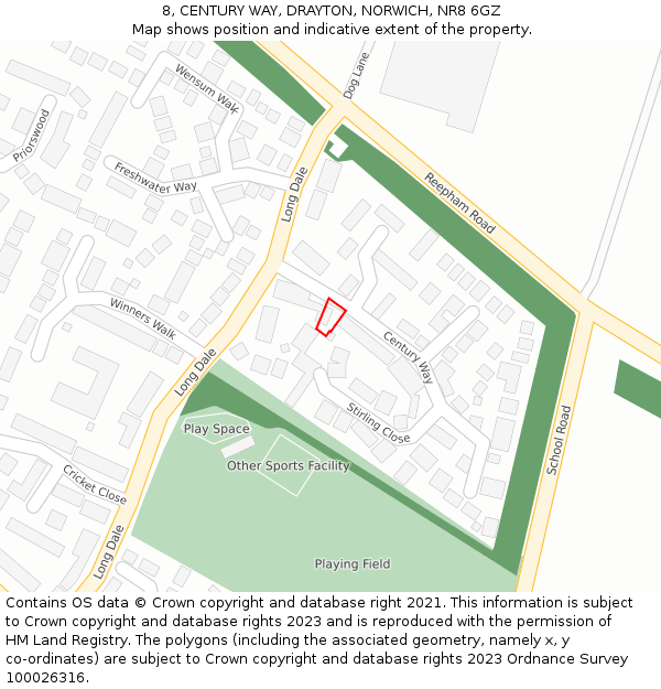 8, CENTURY WAY, DRAYTON, NORWICH, NR8 6GZ: Location map and indicative extent of plot