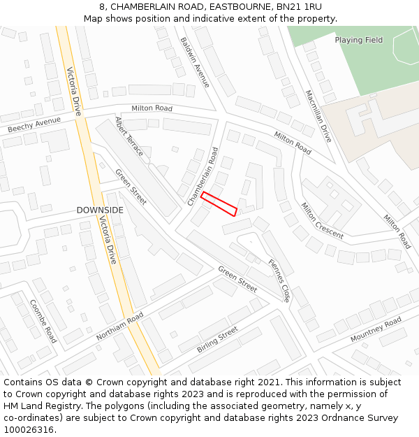 8, CHAMBERLAIN ROAD, EASTBOURNE, BN21 1RU: Location map and indicative extent of plot