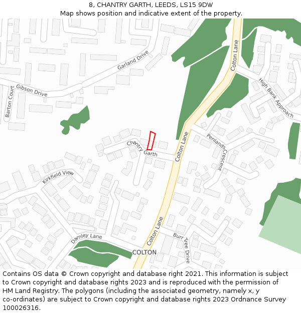 8, CHANTRY GARTH, LEEDS, LS15 9DW: Location map and indicative extent of plot
