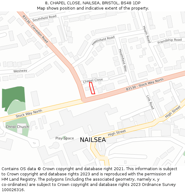 8, CHAPEL CLOSE, NAILSEA, BRISTOL, BS48 1DP: Location map and indicative extent of plot