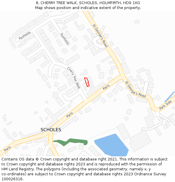 8, CHERRY TREE WALK, SCHOLES, HOLMFIRTH, HD9 1XG: Location map and indicative extent of plot