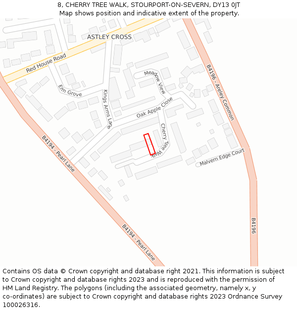 8, CHERRY TREE WALK, STOURPORT-ON-SEVERN, DY13 0JT: Location map and indicative extent of plot