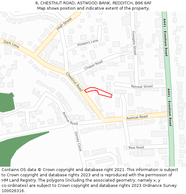 8, CHESTNUT ROAD, ASTWOOD BANK, REDDITCH, B96 6AF: Location map and indicative extent of plot
