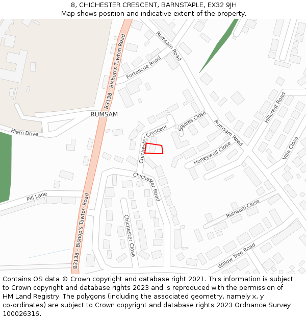 8, CHICHESTER CRESCENT, BARNSTAPLE, EX32 9JH: Location map and indicative extent of plot