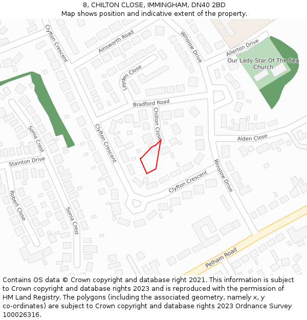 8, CHILTON CLOSE, IMMINGHAM, DN40 2BD: Location map and indicative extent of plot