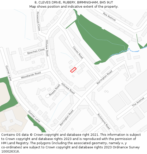 8, CLEVES DRIVE, RUBERY, BIRMINGHAM, B45 9UT: Location map and indicative extent of plot