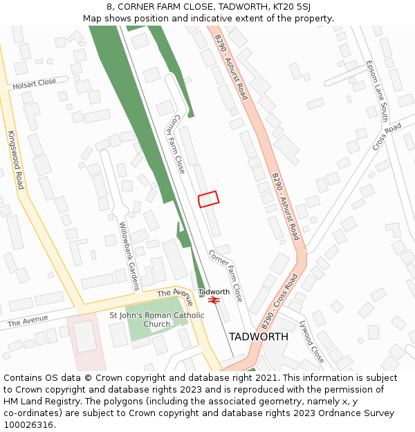 8, CORNER FARM CLOSE, TADWORTH, KT20 5SJ: Location map and indicative extent of plot