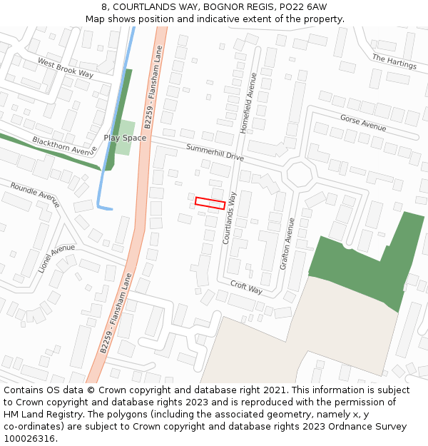 8, COURTLANDS WAY, BOGNOR REGIS, PO22 6AW: Location map and indicative extent of plot