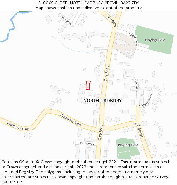 8, COXS CLOSE, NORTH CADBURY, YEOVIL, BA22 7DY: Location map and indicative extent of plot