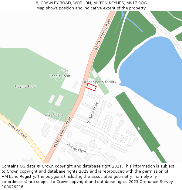 8, CRAWLEY ROAD, WOBURN, MILTON KEYNES, MK17 9QG: Location map and indicative extent of plot