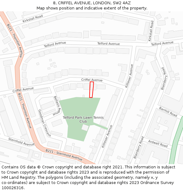 8, CRIFFEL AVENUE, LONDON, SW2 4AZ: Location map and indicative extent of plot