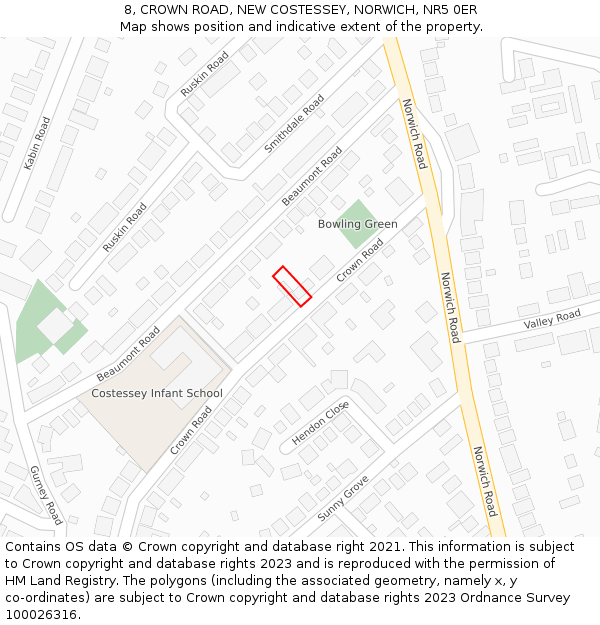 8, CROWN ROAD, NEW COSTESSEY, NORWICH, NR5 0ER: Location map and indicative extent of plot