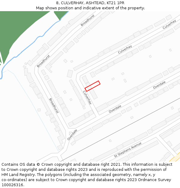 8, CULVERHAY, ASHTEAD, KT21 1PR: Location map and indicative extent of plot