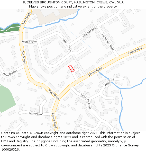 8, DELVES BROUGHTON COURT, HASLINGTON, CREWE, CW1 5UA: Location map and indicative extent of plot