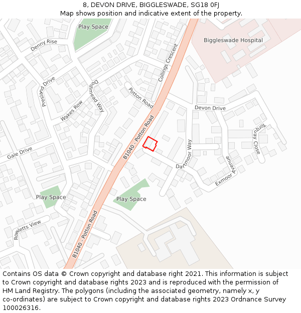 8, DEVON DRIVE, BIGGLESWADE, SG18 0FJ: Location map and indicative extent of plot