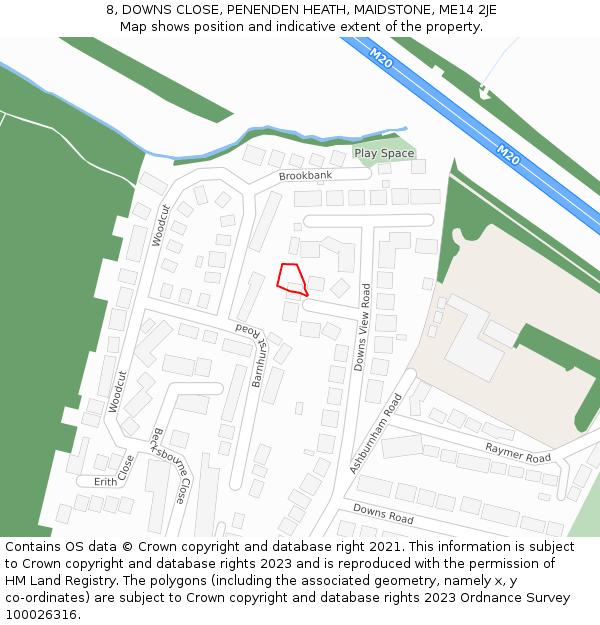 8, DOWNS CLOSE, PENENDEN HEATH, MAIDSTONE, ME14 2JE: Location map and indicative extent of plot