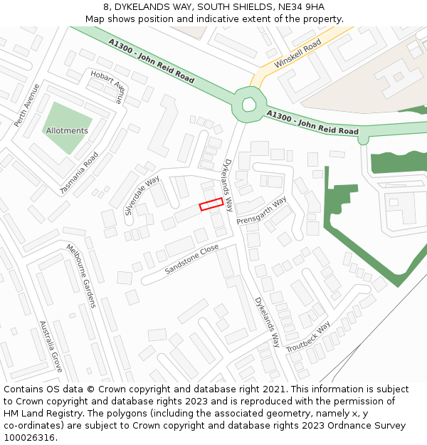 8, DYKELANDS WAY, SOUTH SHIELDS, NE34 9HA: Location map and indicative extent of plot