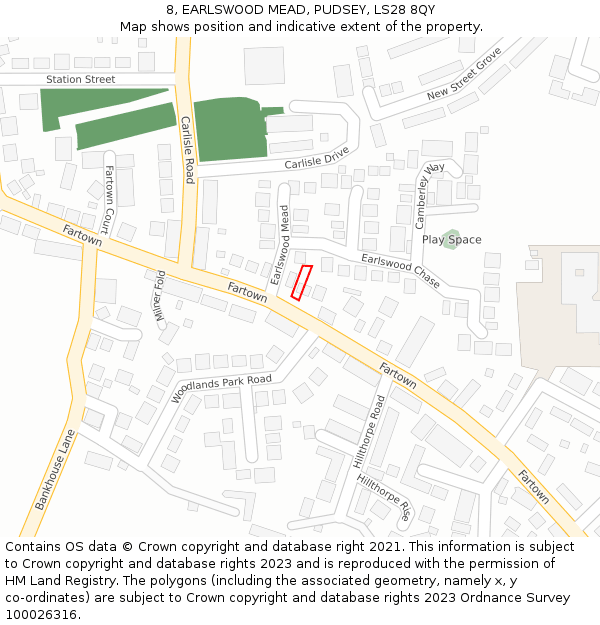 8, EARLSWOOD MEAD, PUDSEY, LS28 8QY: Location map and indicative extent of plot