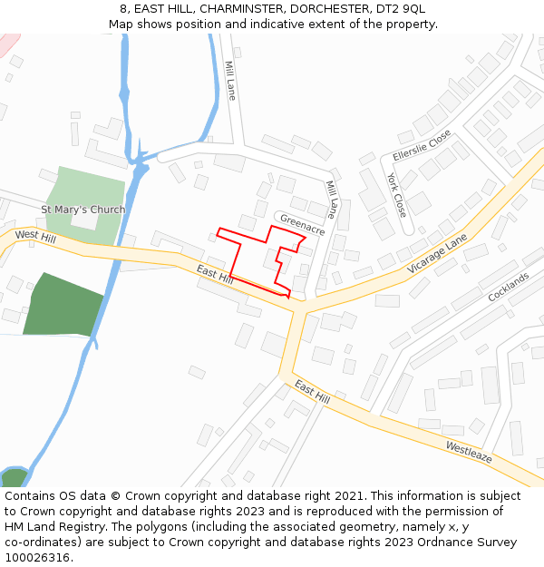 8, EAST HILL, CHARMINSTER, DORCHESTER, DT2 9QL: Location map and indicative extent of plot