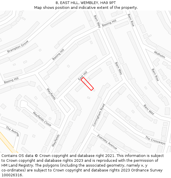 8, EAST HILL, WEMBLEY, HA9 9PT: Location map and indicative extent of plot