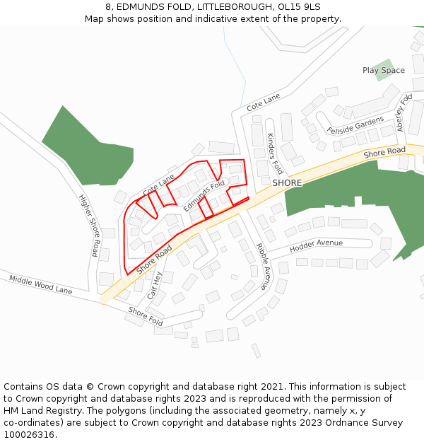 8, EDMUNDS FOLD, LITTLEBOROUGH, OL15 9LS: Location map and indicative extent of plot