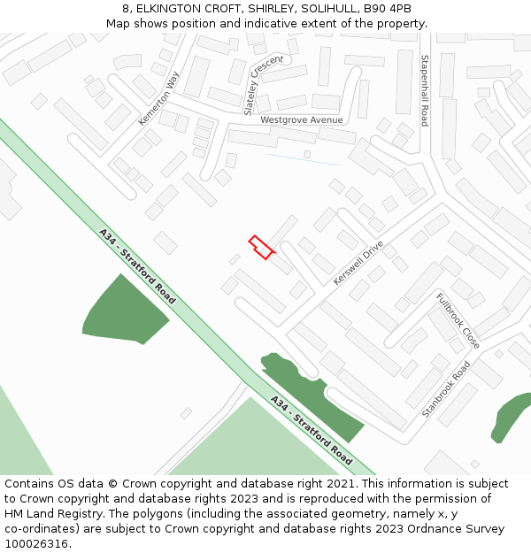 8, ELKINGTON CROFT, SHIRLEY, SOLIHULL, B90 4PB: Location map and indicative extent of plot