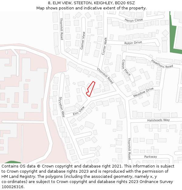 8, ELM VIEW, STEETON, KEIGHLEY, BD20 6SZ: Location map and indicative extent of plot