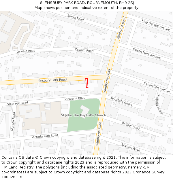 8, ENSBURY PARK ROAD, BOURNEMOUTH, BH9 2SJ: Location map and indicative extent of plot