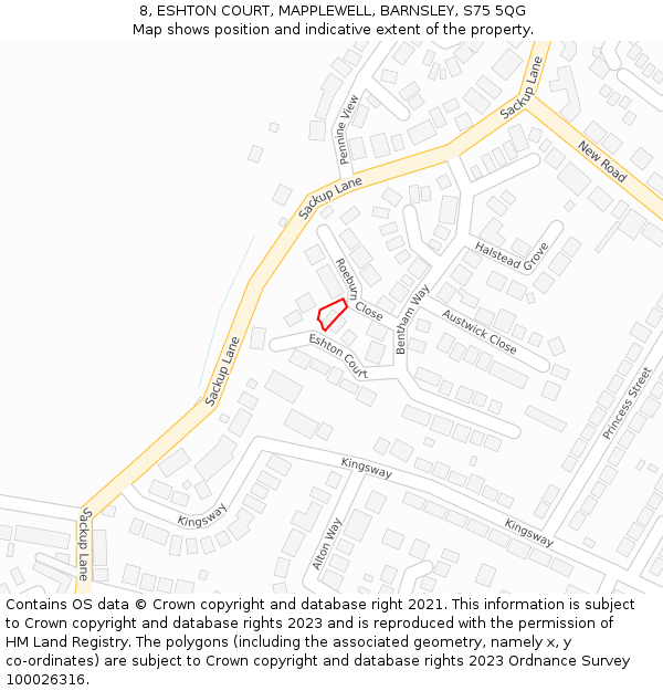 8, ESHTON COURT, MAPPLEWELL, BARNSLEY, S75 5QG: Location map and indicative extent of plot