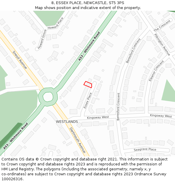 8, ESSEX PLACE, NEWCASTLE, ST5 3PS: Location map and indicative extent of plot