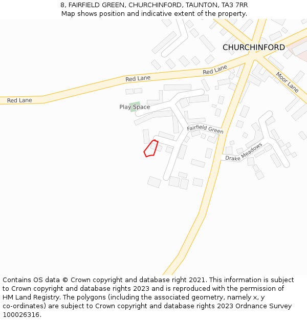 8, FAIRFIELD GREEN, CHURCHINFORD, TAUNTON, TA3 7RR: Location map and indicative extent of plot