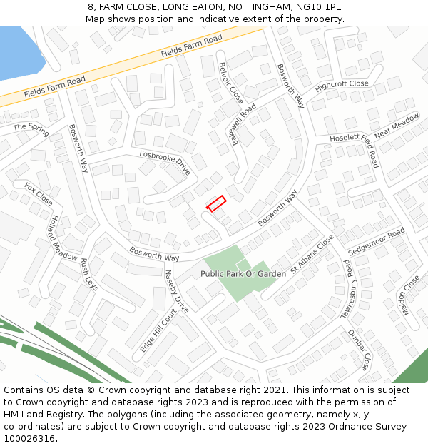 8, FARM CLOSE, LONG EATON, NOTTINGHAM, NG10 1PL: Location map and indicative extent of plot