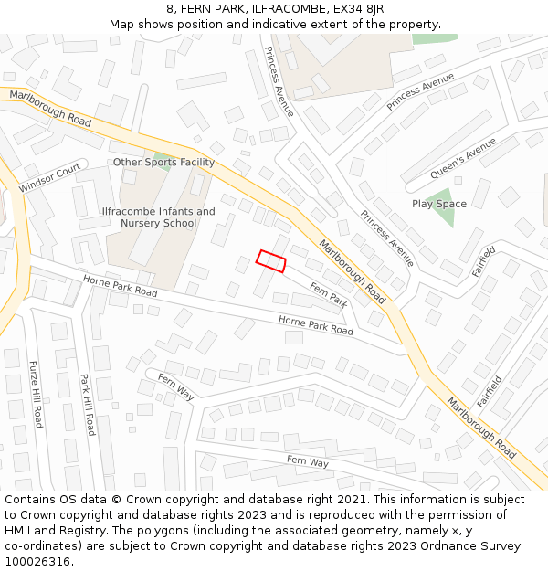 8, FERN PARK, ILFRACOMBE, EX34 8JR: Location map and indicative extent of plot