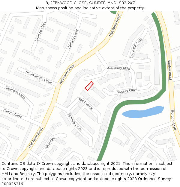 8, FERNWOOD CLOSE, SUNDERLAND, SR3 2XZ: Location map and indicative extent of plot