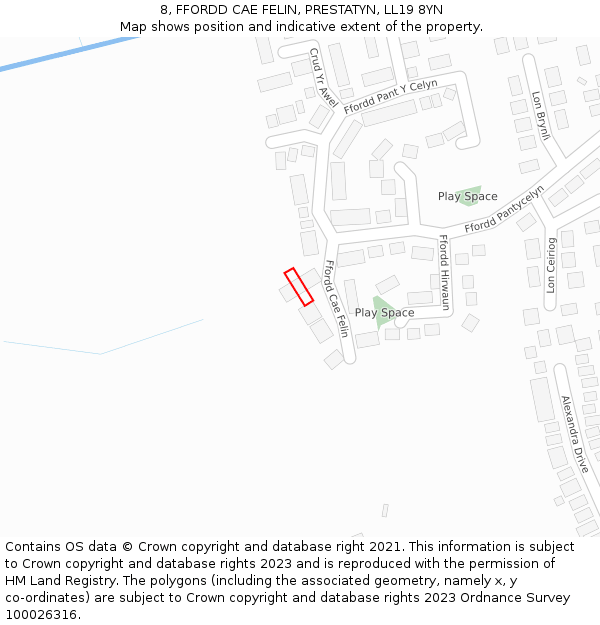 8, FFORDD CAE FELIN, PRESTATYN, LL19 8YN: Location map and indicative extent of plot
