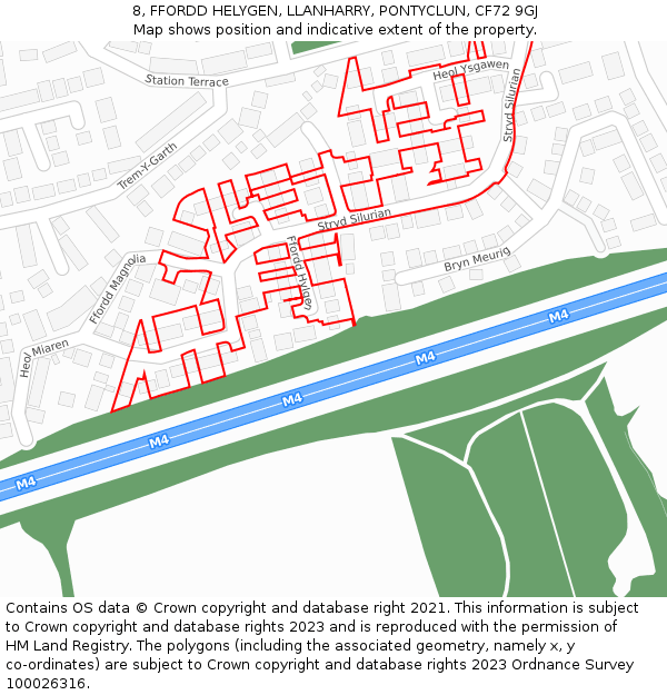 8, FFORDD HELYGEN, LLANHARRY, PONTYCLUN, CF72 9GJ: Location map and indicative extent of plot