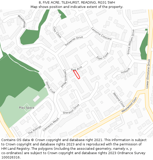 8, FIVE ACRE, TILEHURST, READING, RG31 5WH: Location map and indicative extent of plot