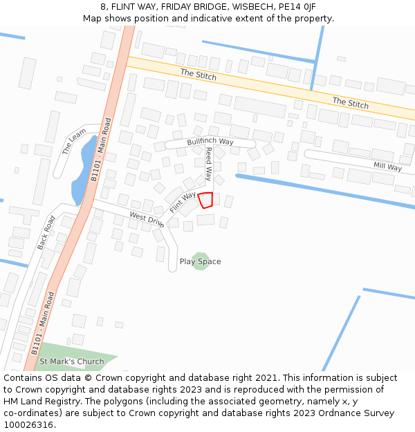 8, FLINT WAY, FRIDAY BRIDGE, WISBECH, PE14 0JF: Location map and indicative extent of plot