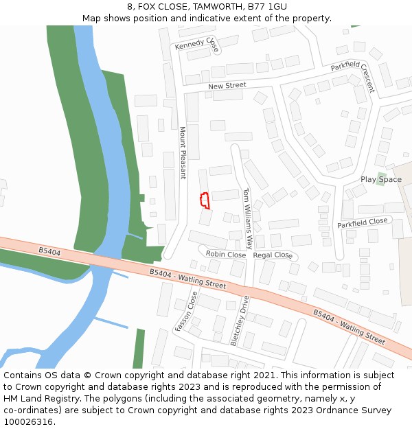 8, FOX CLOSE, TAMWORTH, B77 1GU: Location map and indicative extent of plot