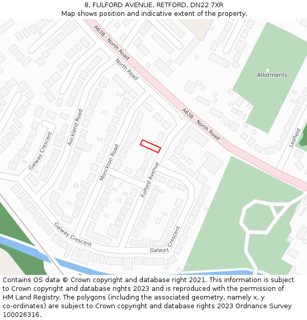 8, FULFORD AVENUE, RETFORD, DN22 7XR: Location map and indicative extent of plot