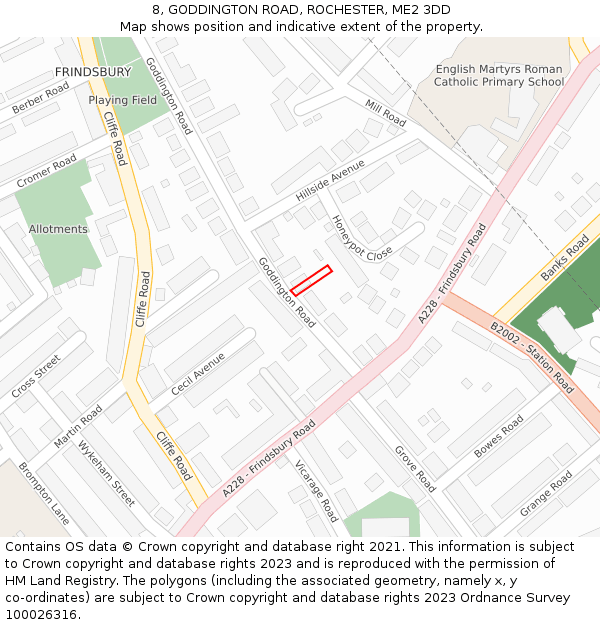 8, GODDINGTON ROAD, ROCHESTER, ME2 3DD: Location map and indicative extent of plot