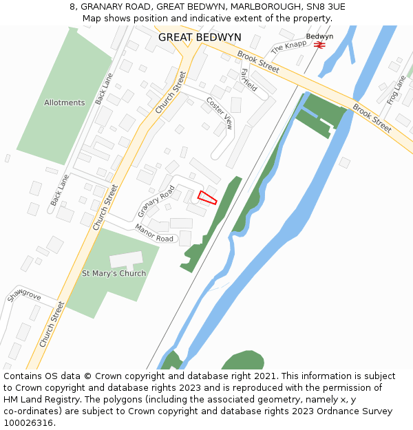 8, GRANARY ROAD, GREAT BEDWYN, MARLBOROUGH, SN8 3UE: Location map and indicative extent of plot
