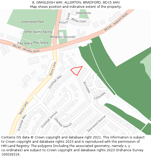 8, GRASLEIGH WAY, ALLERTON, BRADFORD, BD15 9AN: Location map and indicative extent of plot