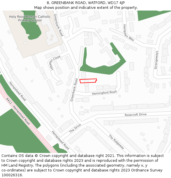 8, GREENBANK ROAD, WATFORD, WD17 4JP: Location map and indicative extent of plot