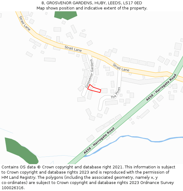 8, GROSVENOR GARDENS, HUBY, LEEDS, LS17 0ED: Location map and indicative extent of plot