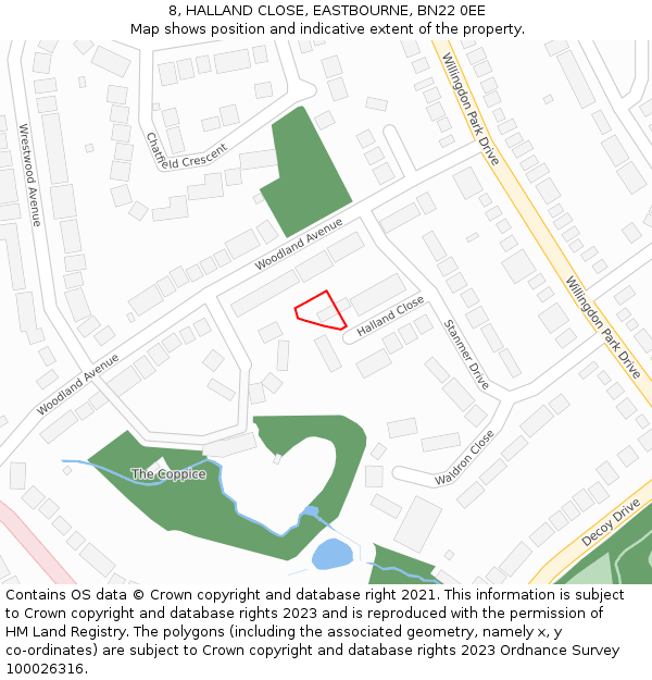 8, HALLAND CLOSE, EASTBOURNE, BN22 0EE: Location map and indicative extent of plot