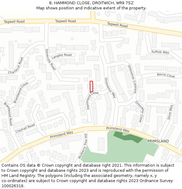 8, HAMMOND CLOSE, DROITWICH, WR9 7SZ: Location map and indicative extent of plot