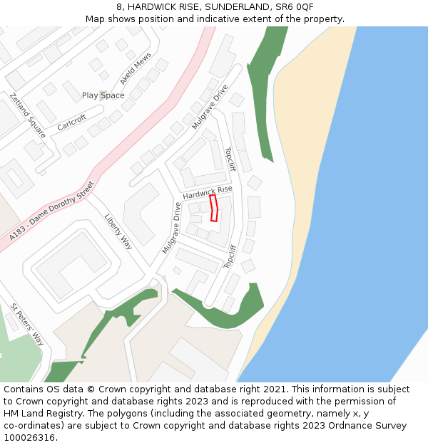 8, HARDWICK RISE, SUNDERLAND, SR6 0QF: Location map and indicative extent of plot