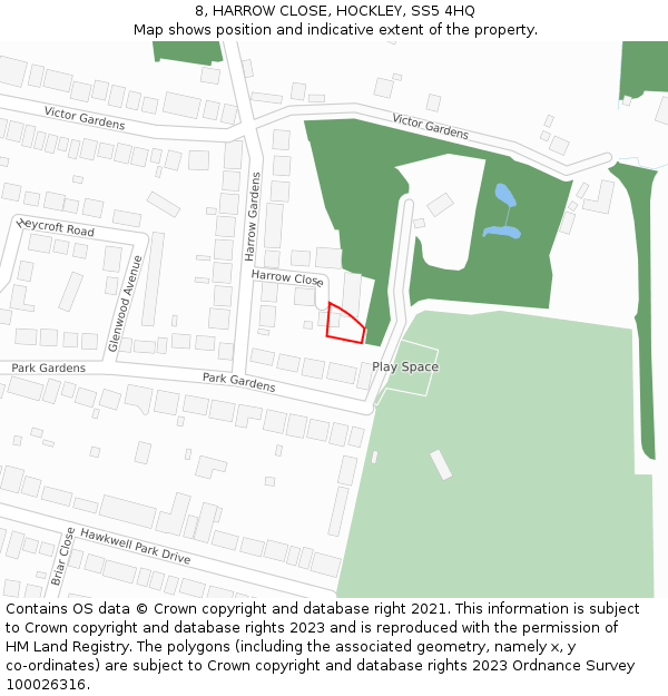 8, HARROW CLOSE, HOCKLEY, SS5 4HQ: Location map and indicative extent of plot